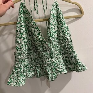 Green and White Floral Halter Top